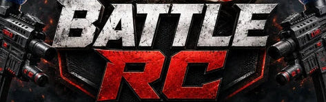 Promotional graphic for Battle RC India featuring a silver and red remote control jet flying above large metallic 'BATTLE RC INDIA' text, with a blue-and-red racing car at the bottom and toy category icons around the scene.