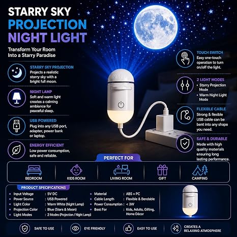 🌌 2-in-1 Mini Galaxy Projector Light with 7 Slides