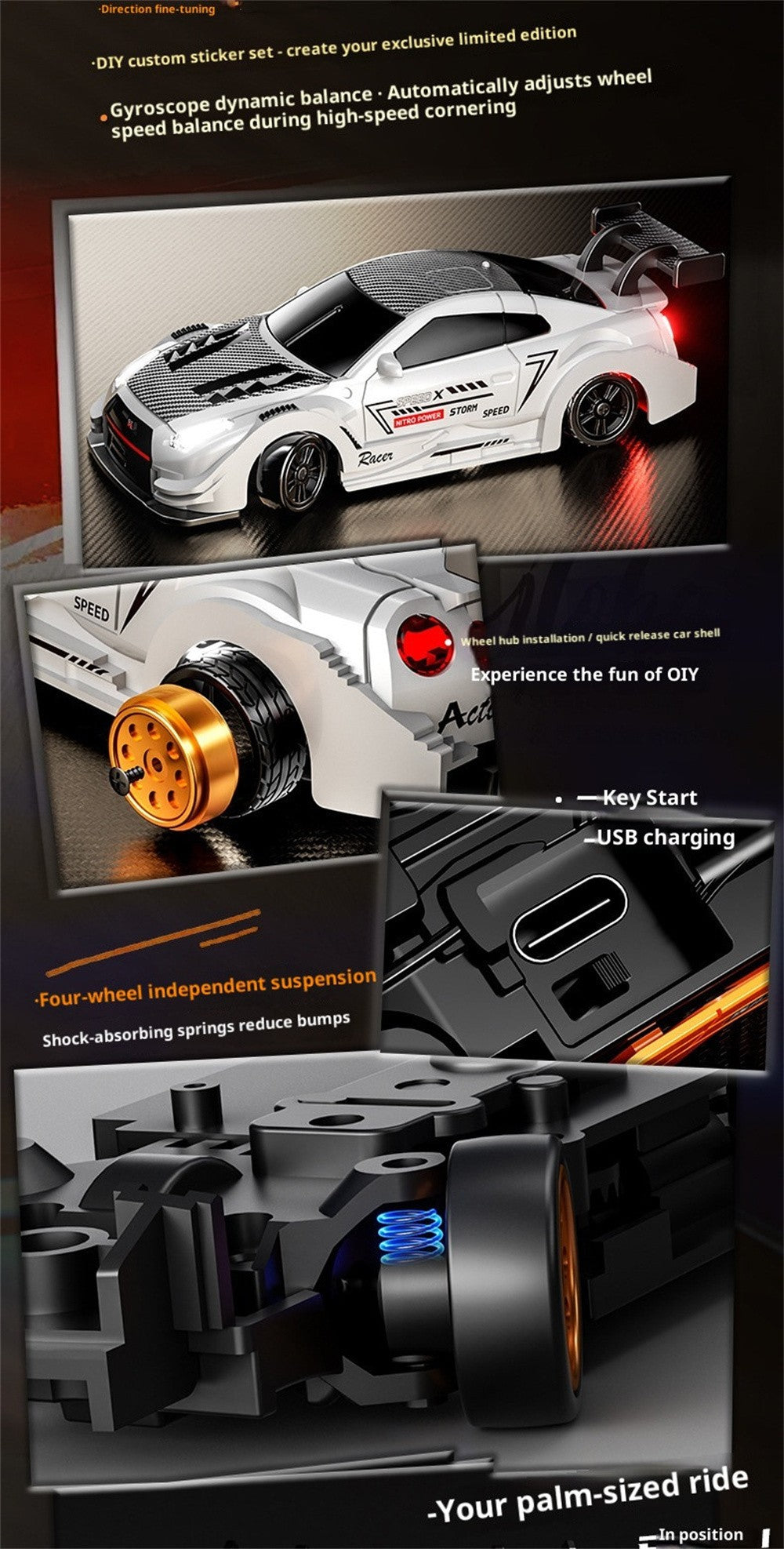 88RC RC43-B3 1:43 4WD Drift RC Car | Gyro & Alloy Body – RTR Mini Racing Car