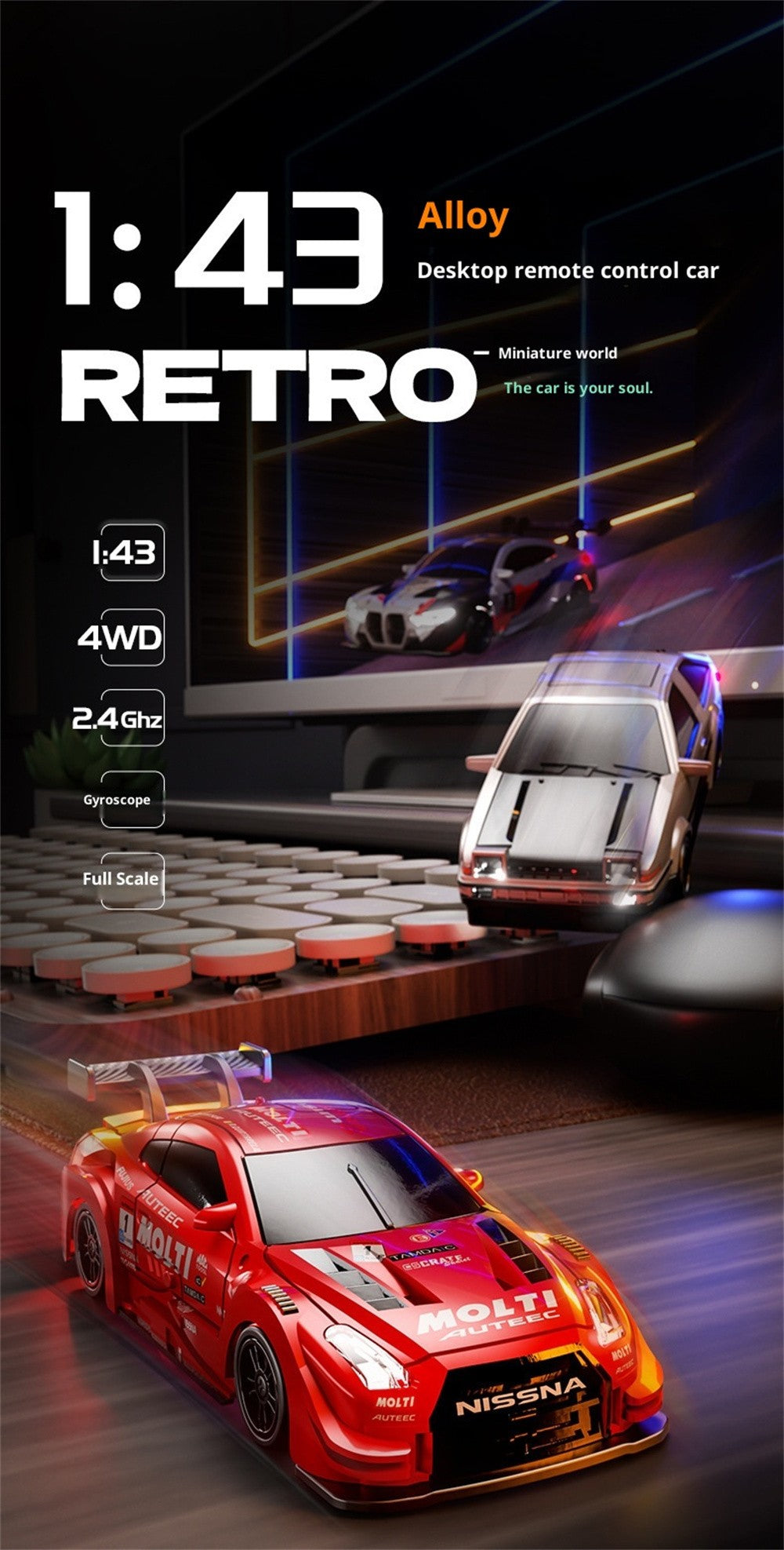 88RC RC43-B3 1:43 4WD Drift RC Car | Gyro & Alloy Body – RTR Mini Racing Car